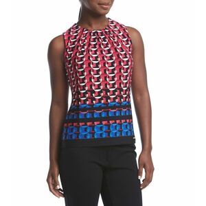 New! CALVIN KLEIN Petites Women's Printed Pleated Top Blouse Sleeveless XLP PXL